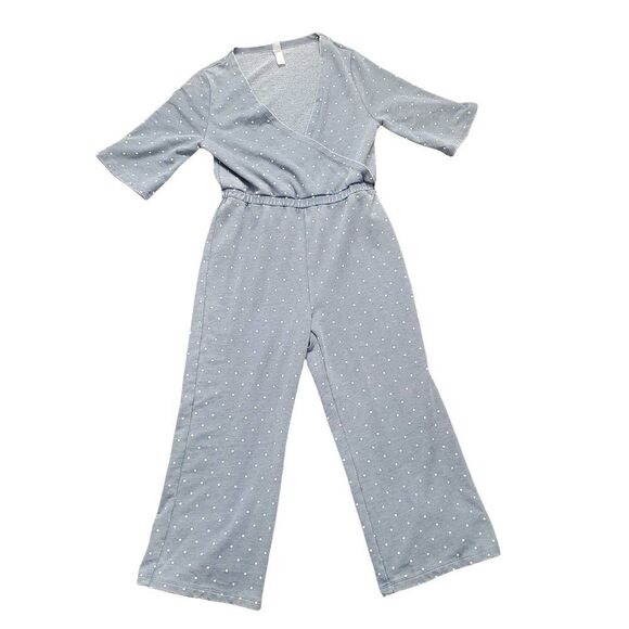 Alternative Ladies Size Small Blue White Polka Dot V-Neck Jumpsuit - Picture 1 of 4